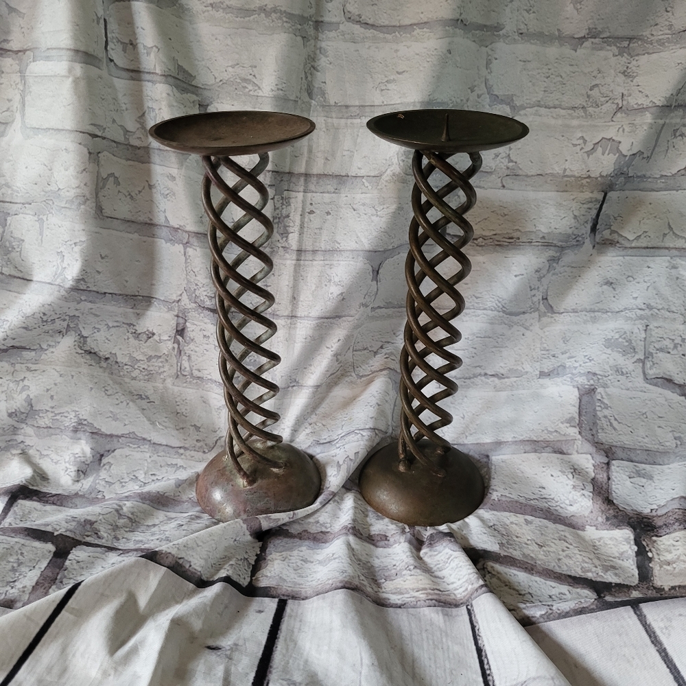 Vintage Hosley spiral patina candle holders made in India